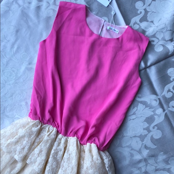 Dino Bebe Pink & Ivory Lace Sleeveless Dress - Picture 3 of 4